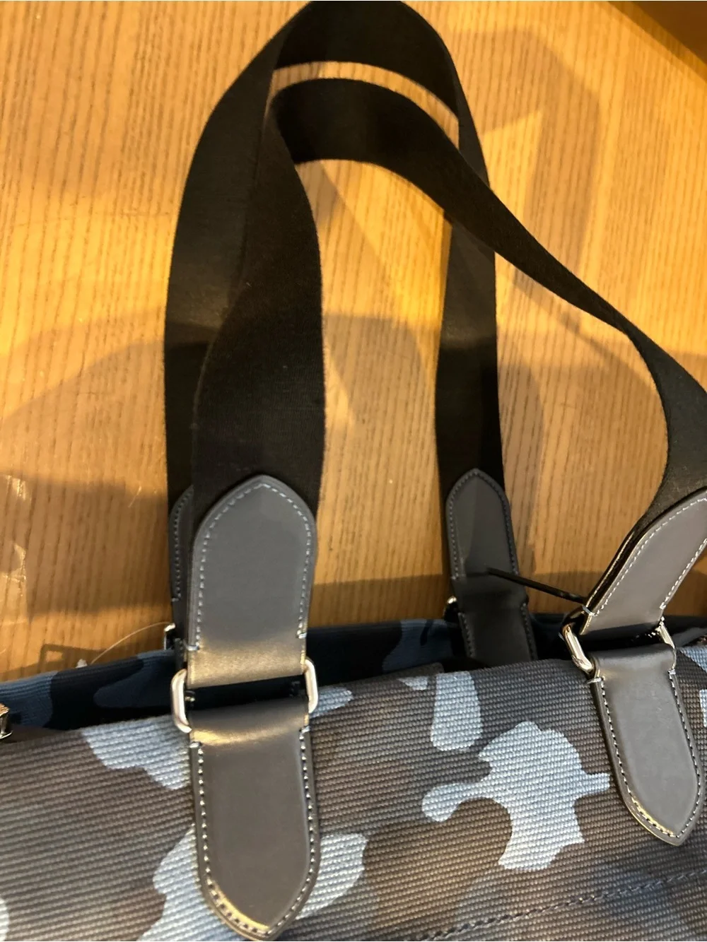 Coach Blue Camo Canvas tour Tote with Black Leather Handles